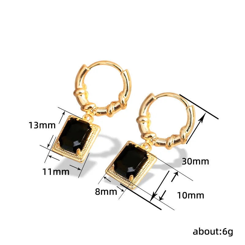 Geometric quadrilateral copper earrings with black zircon detailing in E2506 Black colour