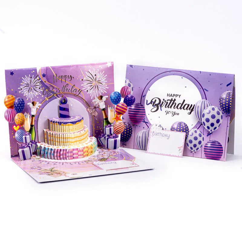 Chinese ink style 3D birthday cake greeting card with light music mechanism, 15x20cm