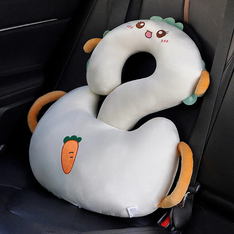 Large square cartoon animal cushion showing one of six design options, such as capybara, cat, dinosaur, rabbit, or toast.