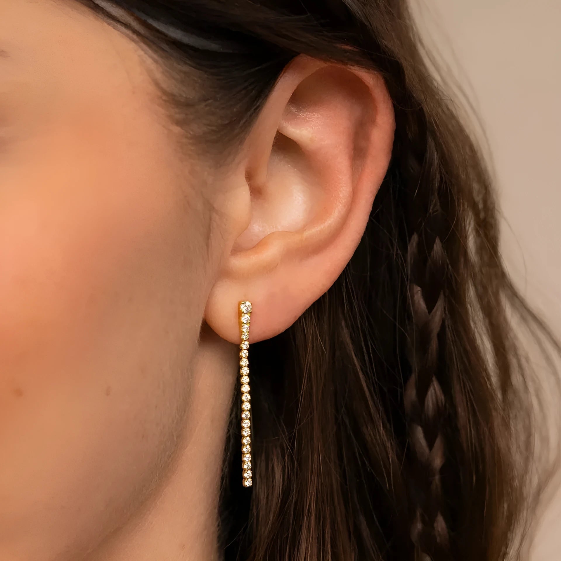 Simple geometric zircon earrings with Chinese style design in gold and steel colours