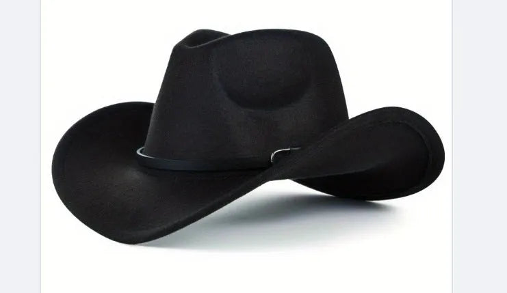 Brown leather velvet curved-edge western cowboy hat with a conical crown on a plain background.