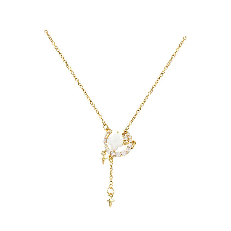 Gold and silver star moon zirconium necklace with adjustable clavicle chain for women