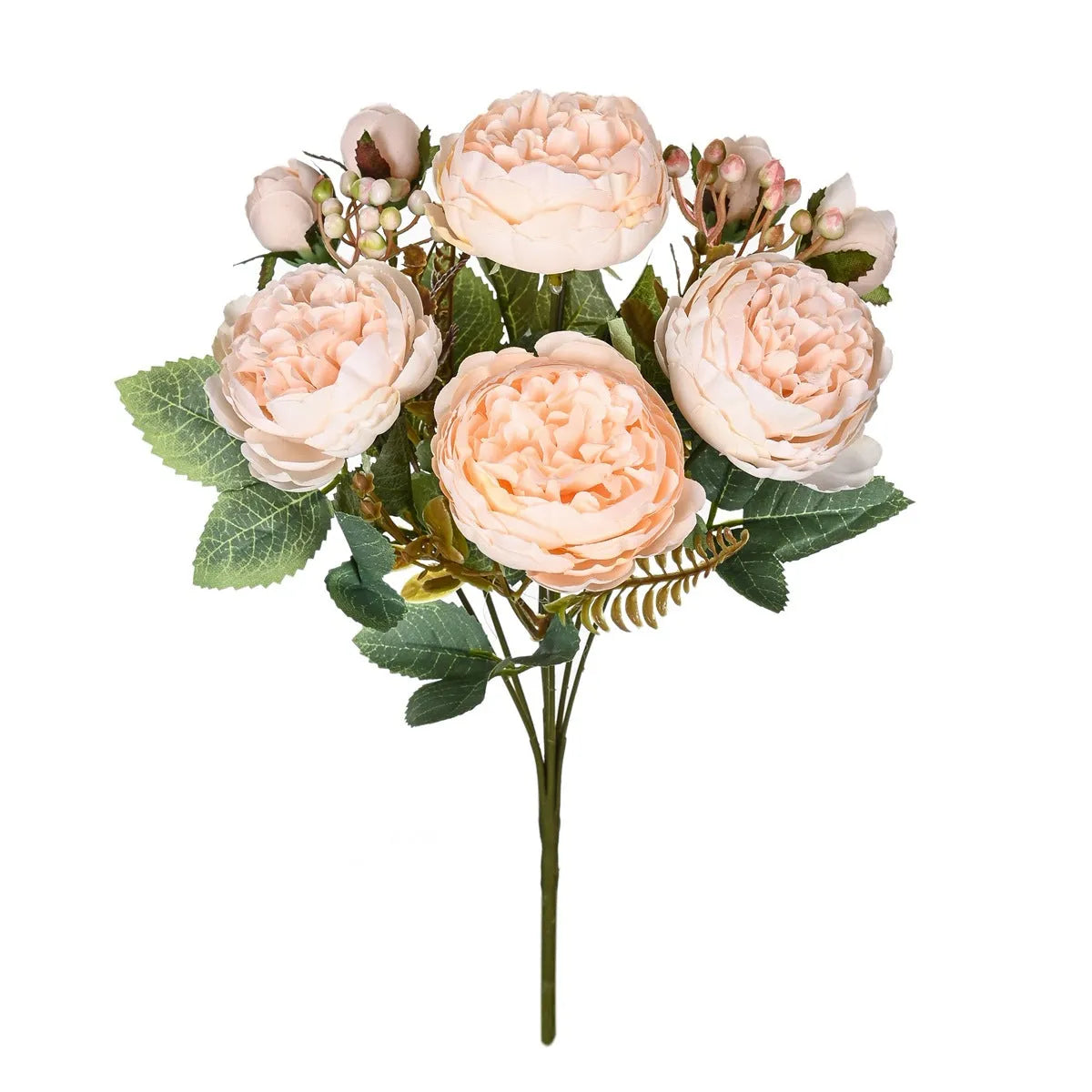 Artificial silk peony bouquet in champagne colour for home and wedding decoration.