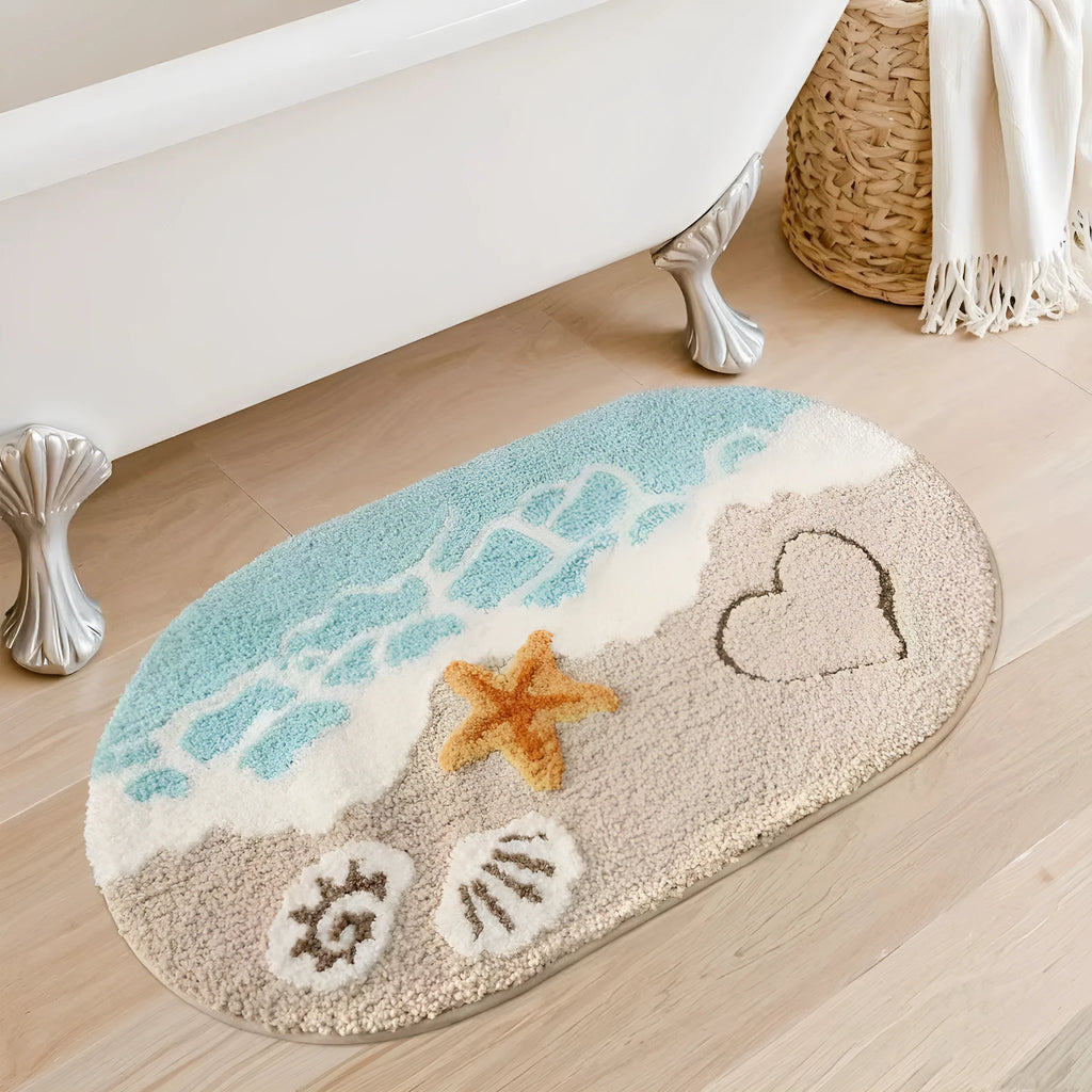 Square sky sea rainbow pattern floor mat with plastic dirt-resistant bottom in 40x60cm size
