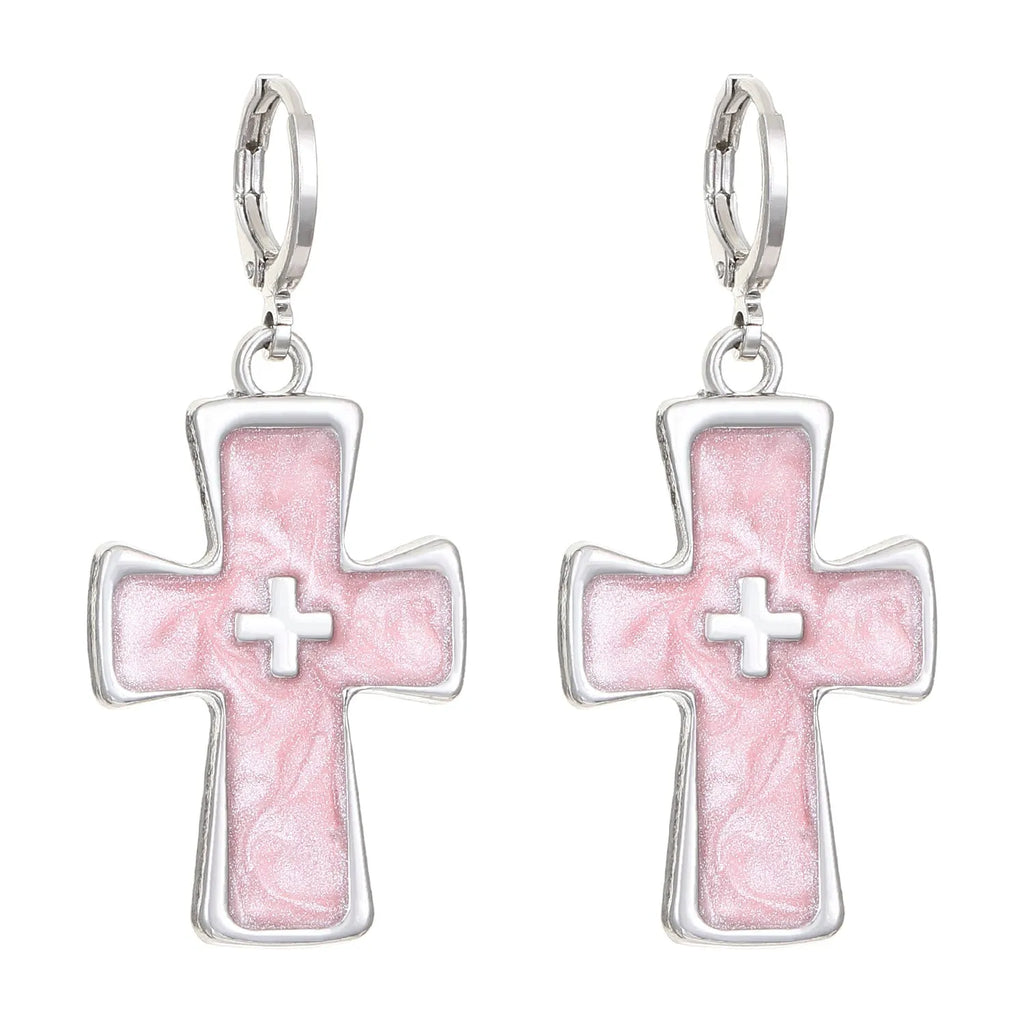 Women's cross crystal earrings in five colour variations with alloy construction and geometric design