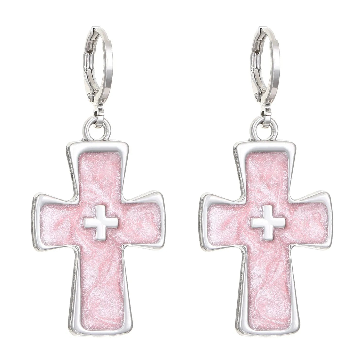 Women's cross crystal earrings in five colour variations with alloy construction and geometric design