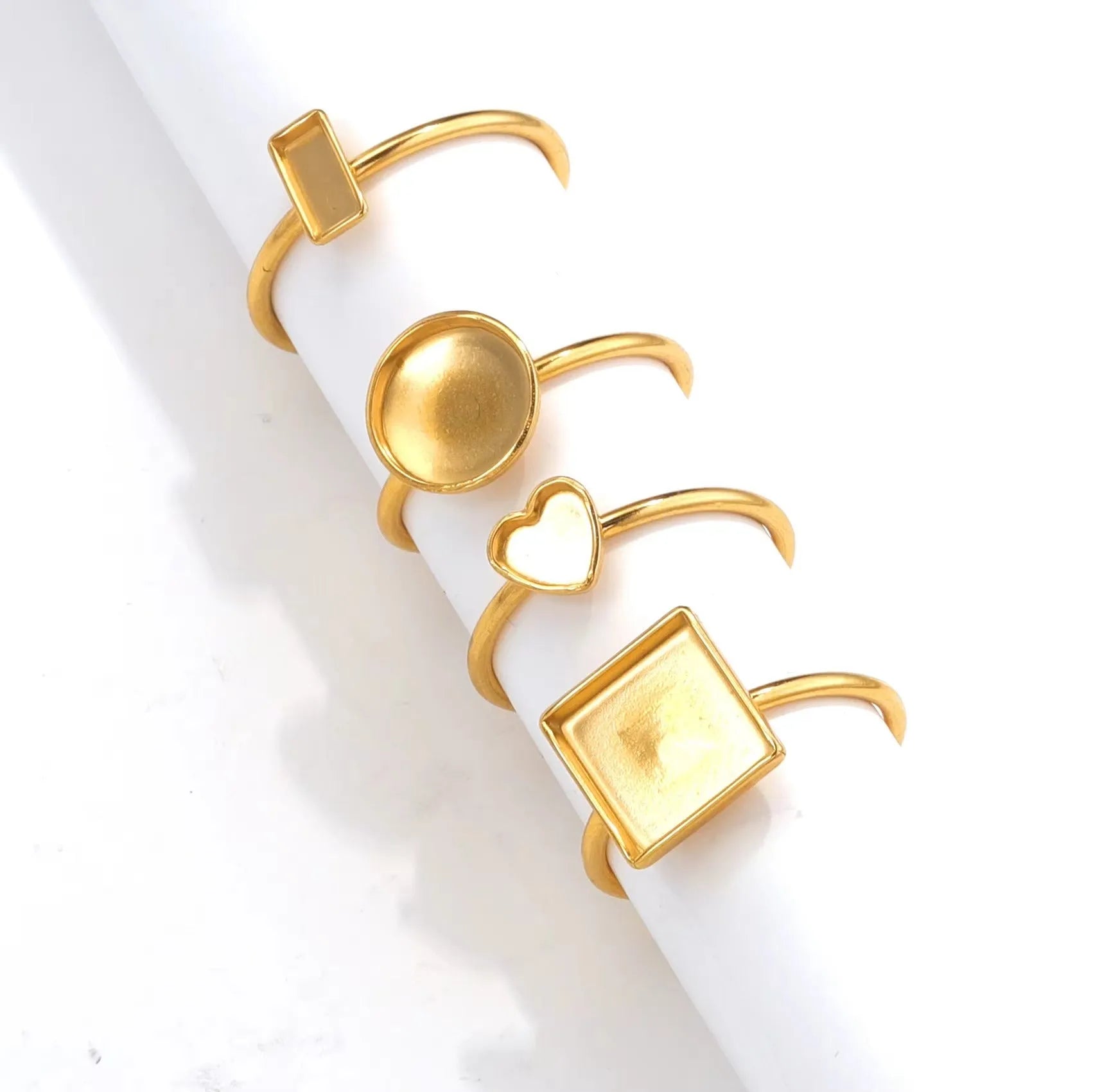 Golden stainless steel ring setting with totem pattern in multiple shape options