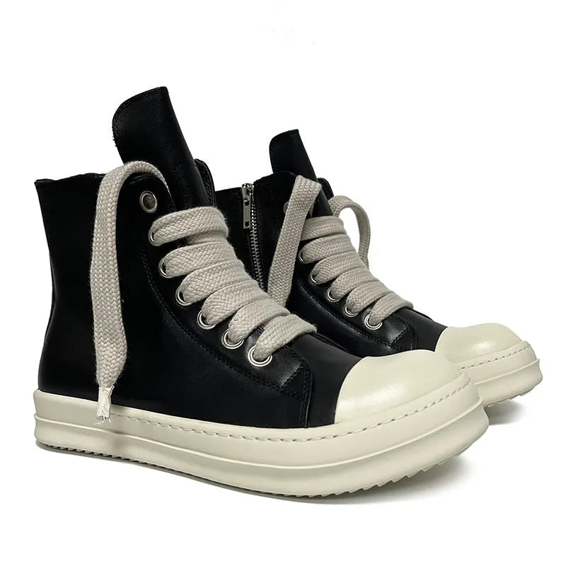 High-top leather sneakers with side zipper in genuine cowhide leather available in multiple colours