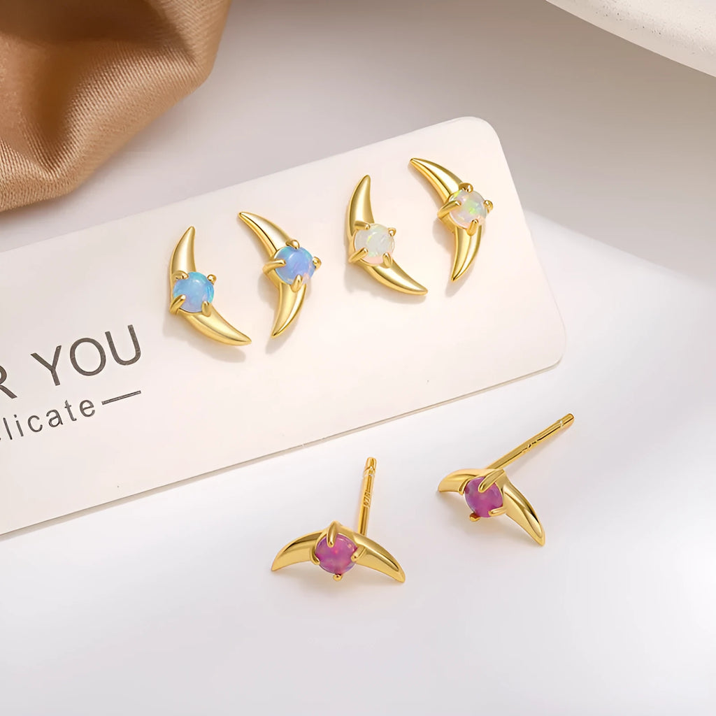 Women's geometric 925 silver earrings with electroplated gold or platinum finish and stone accents