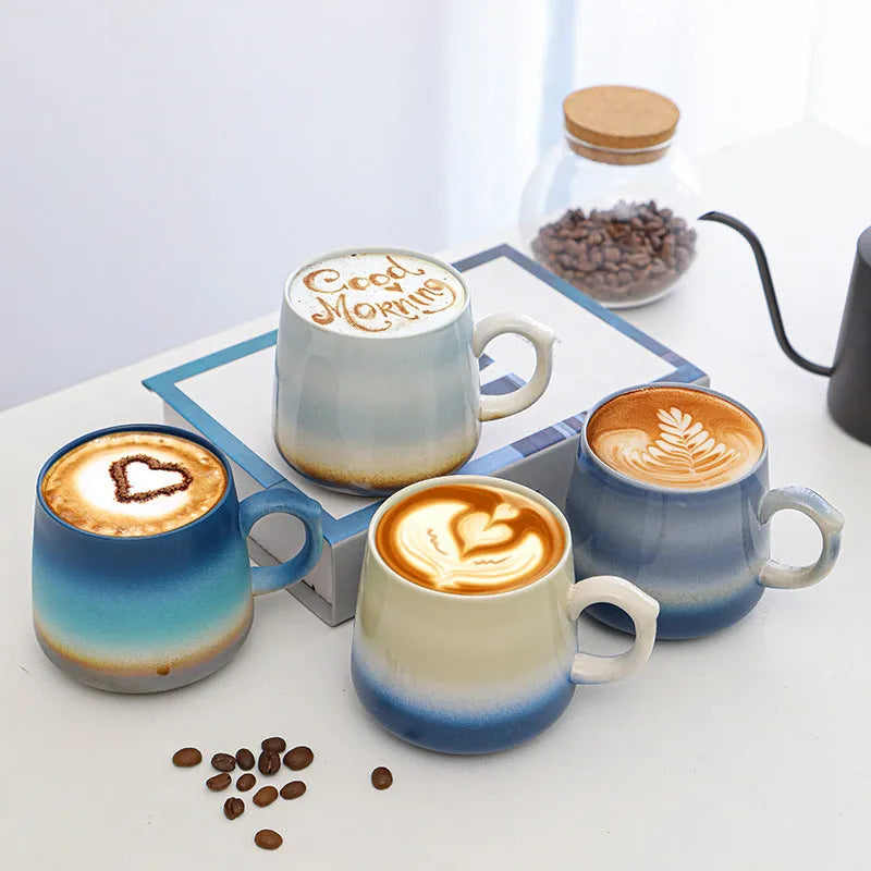Large-capacity retro style coffee mug with 301-400ml volume and 8.5cm height