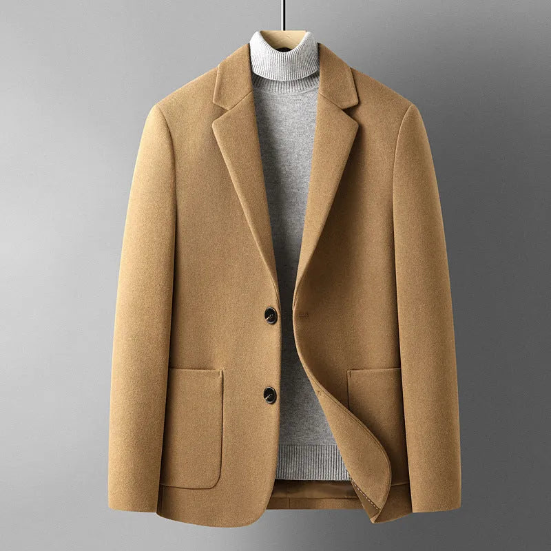 Men's slim fit grey wool blazer jacket for autumn and winter casual wear.