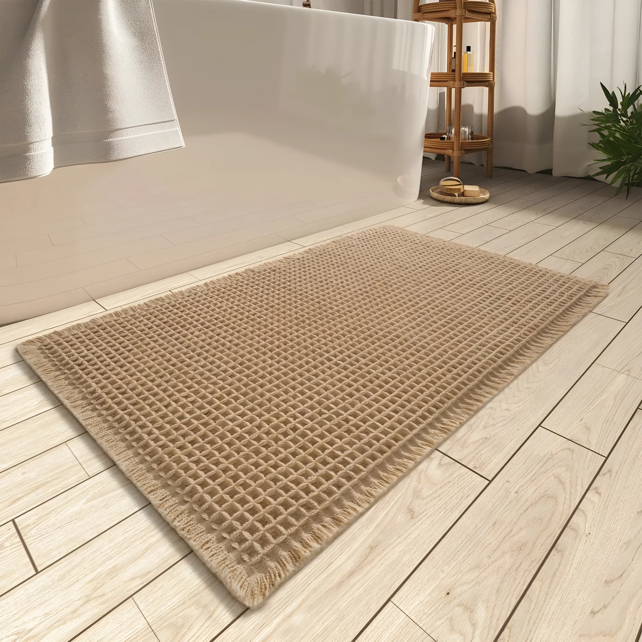 Checkered pattern non-slip bathroom floor carpet in a choice of colours and sizes.