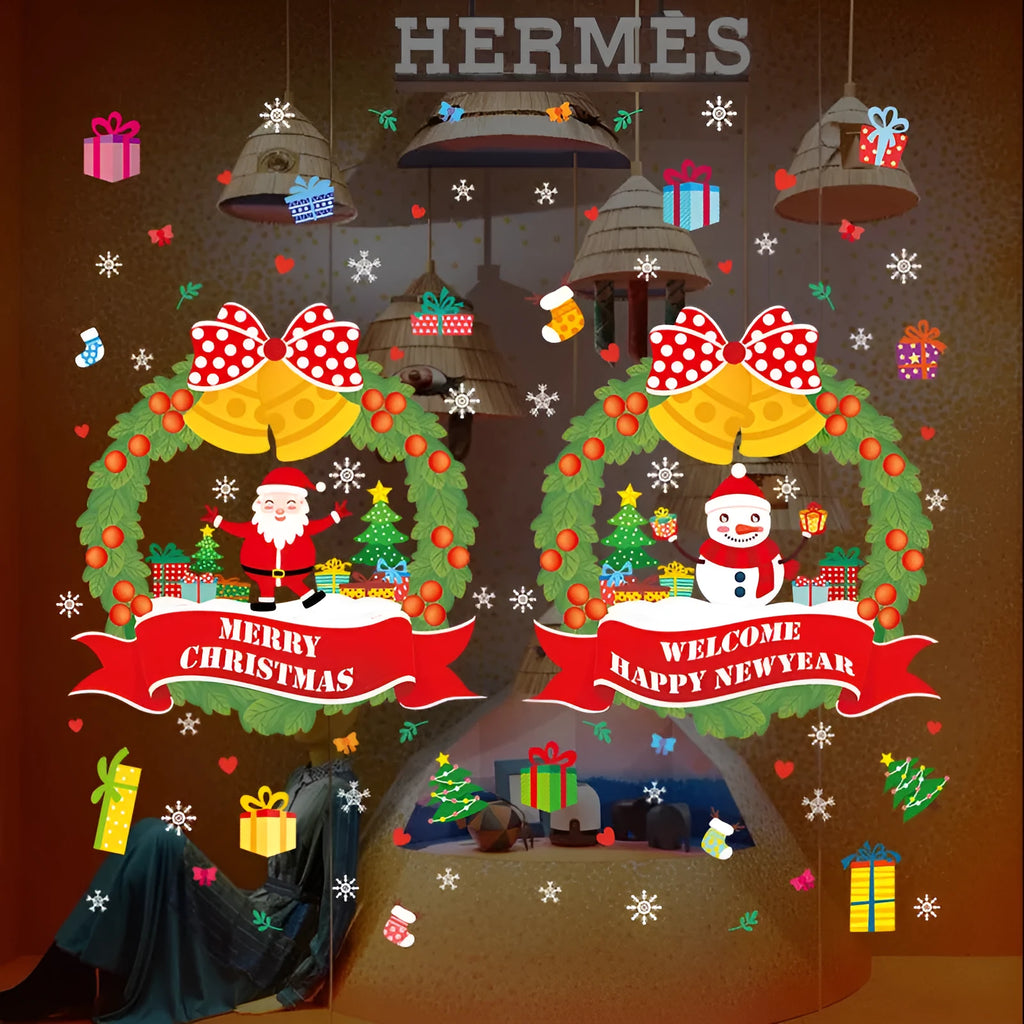 Large PVC non-adhesive electrostatic Christmas wall sticker with colourful anime design