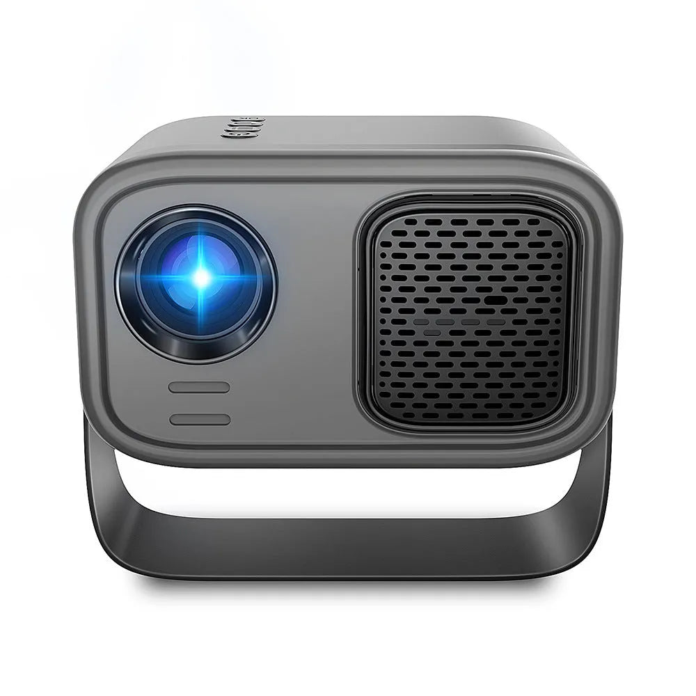 Black HD smart portable projector with remote control for home office use
