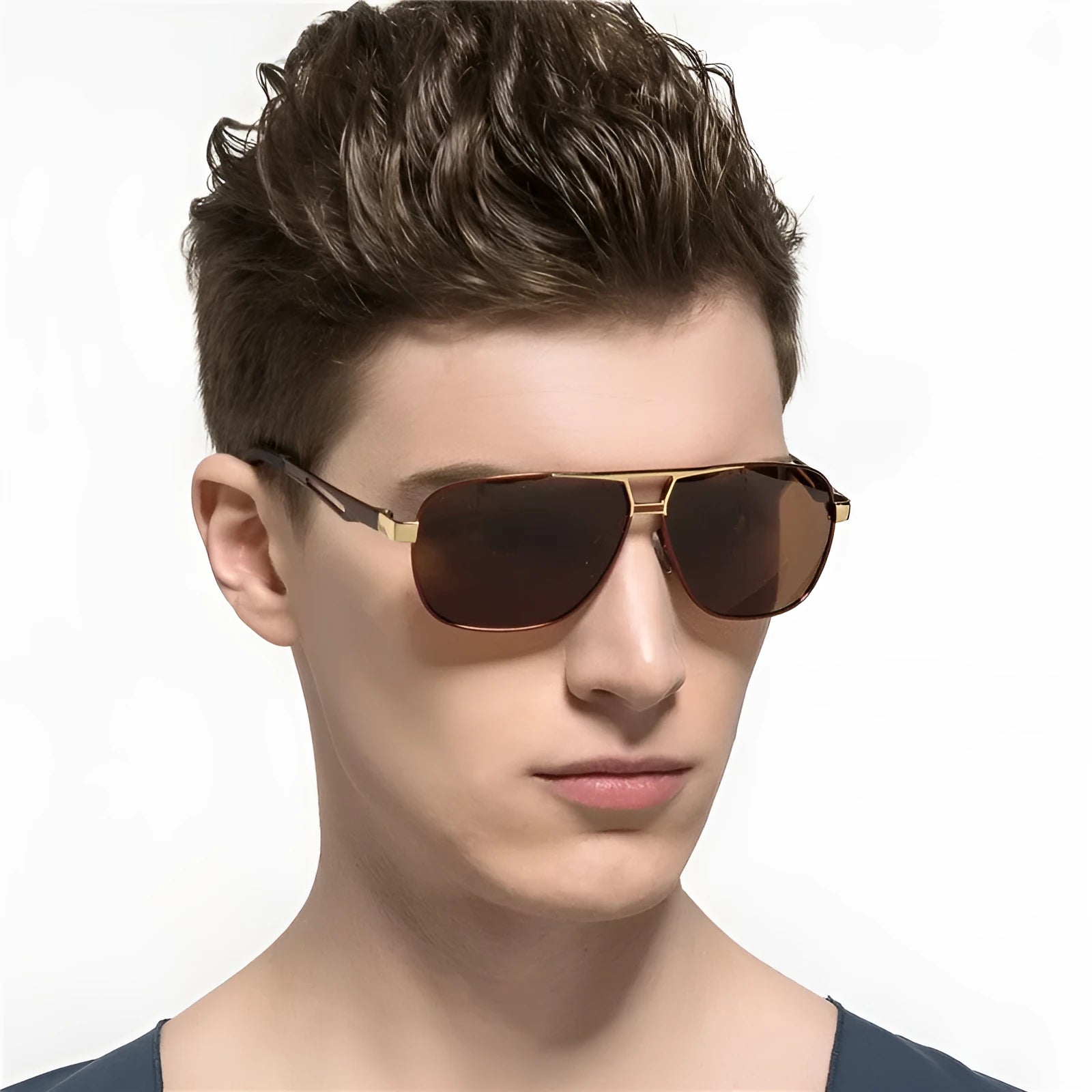 Men's orange red polarised aviator sunglasses with metal frame and HD lenses