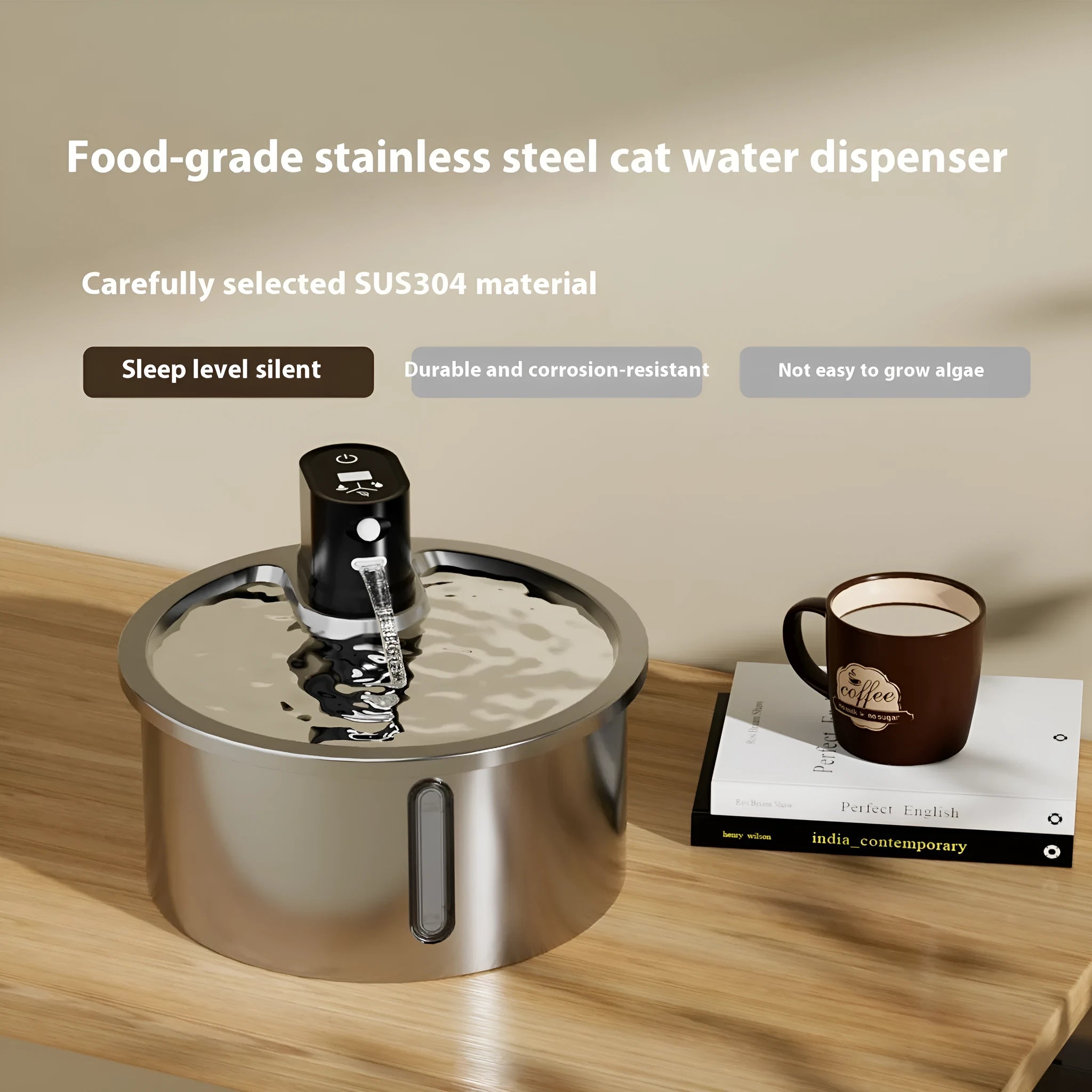 Stainless steel constant temperature pet water fountain with heating control base