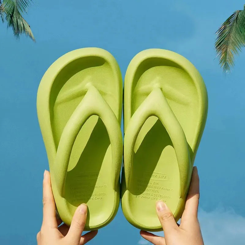 Solid colour EVA flip-flops with thick sole and bow detail in five colour options