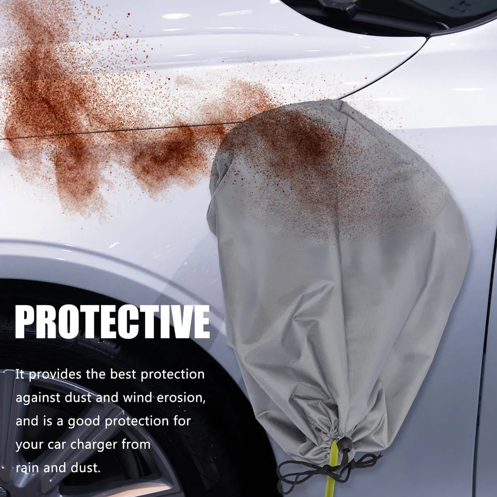 New energy vehicle charging waterproof cover in grey with drawstring closure