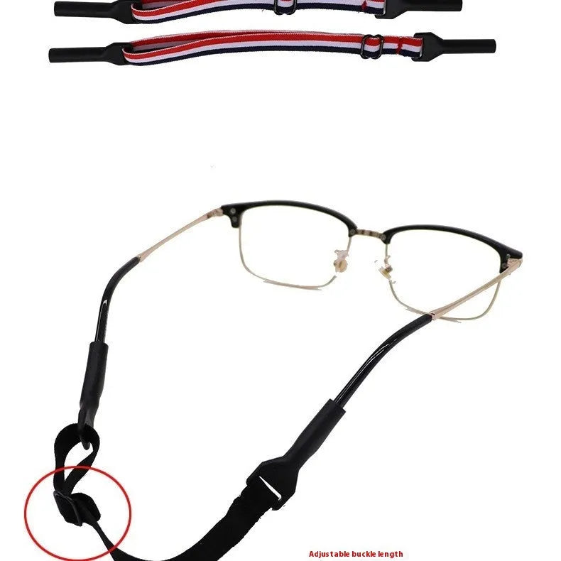 Black adjustable glasses cord with silicone earpiece ends for securing eyewear