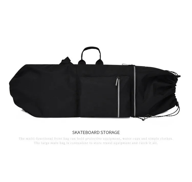 Lightweight waterproof nylon skateboard bag in camouflage colour with skateboard and fishing rod storage