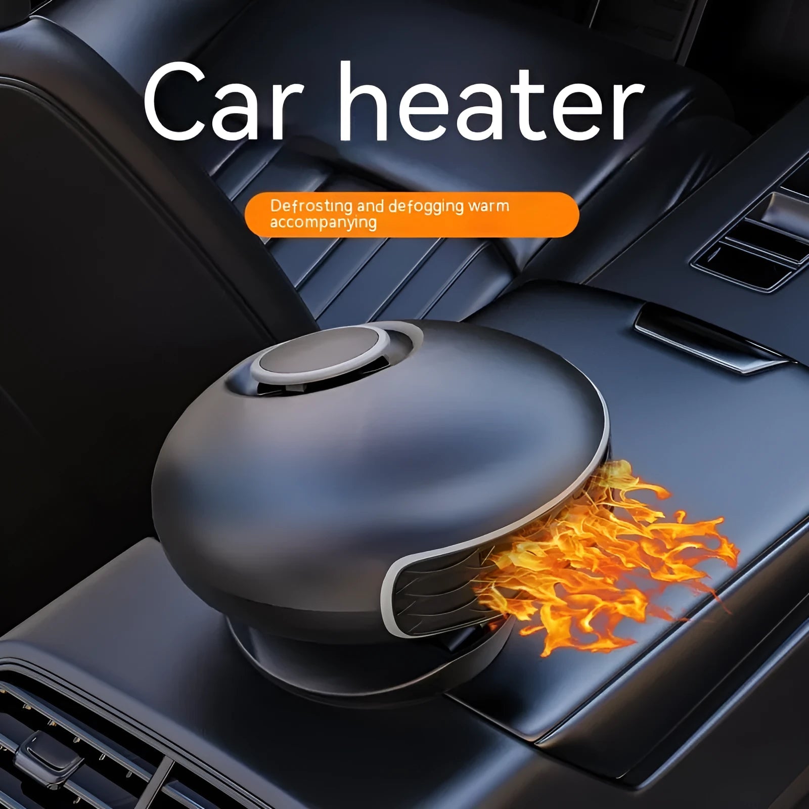 Black car warm air blower heater with 130cm cable for 12V and 24V vehicle defrosting