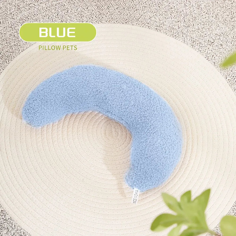 U-shaped cat pillow with adjustable collar in blue colour