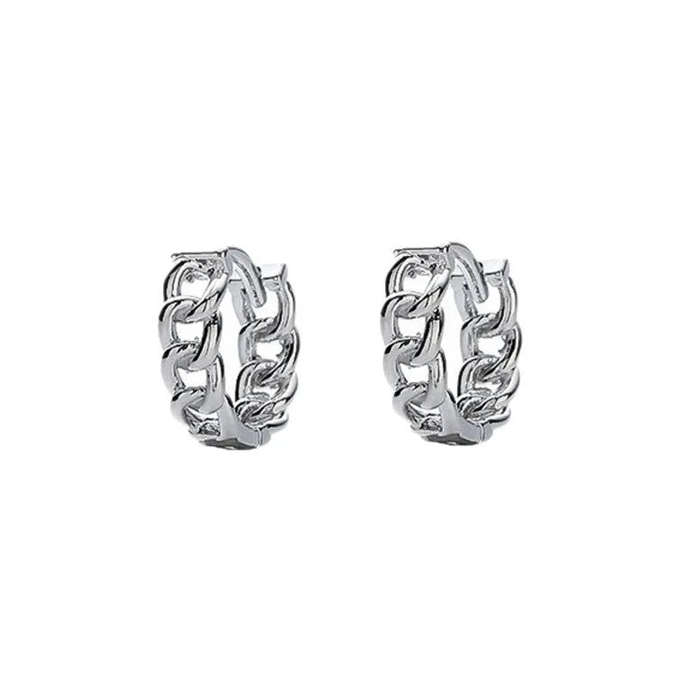 Men's silver geometric copper earrings in 10mm and 14mm sizes, including an auspicious cloud design.