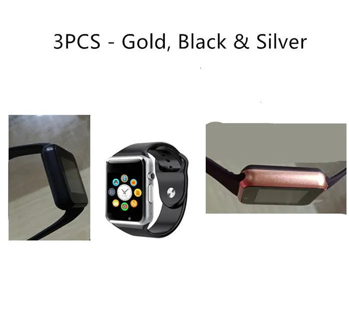 A1 Smart Watch with 1.54-inch colour touchscreen in multiple colour options showing GSM SIM and camera functionality