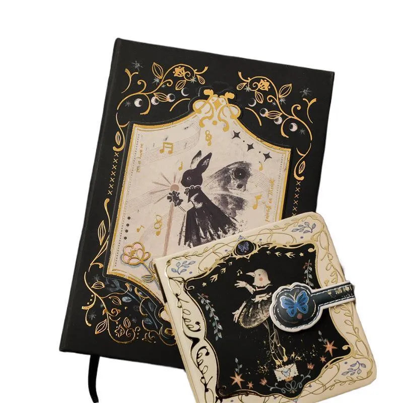 Gothic Thalo style A5 notebook with retro art designs showing three cover colour options