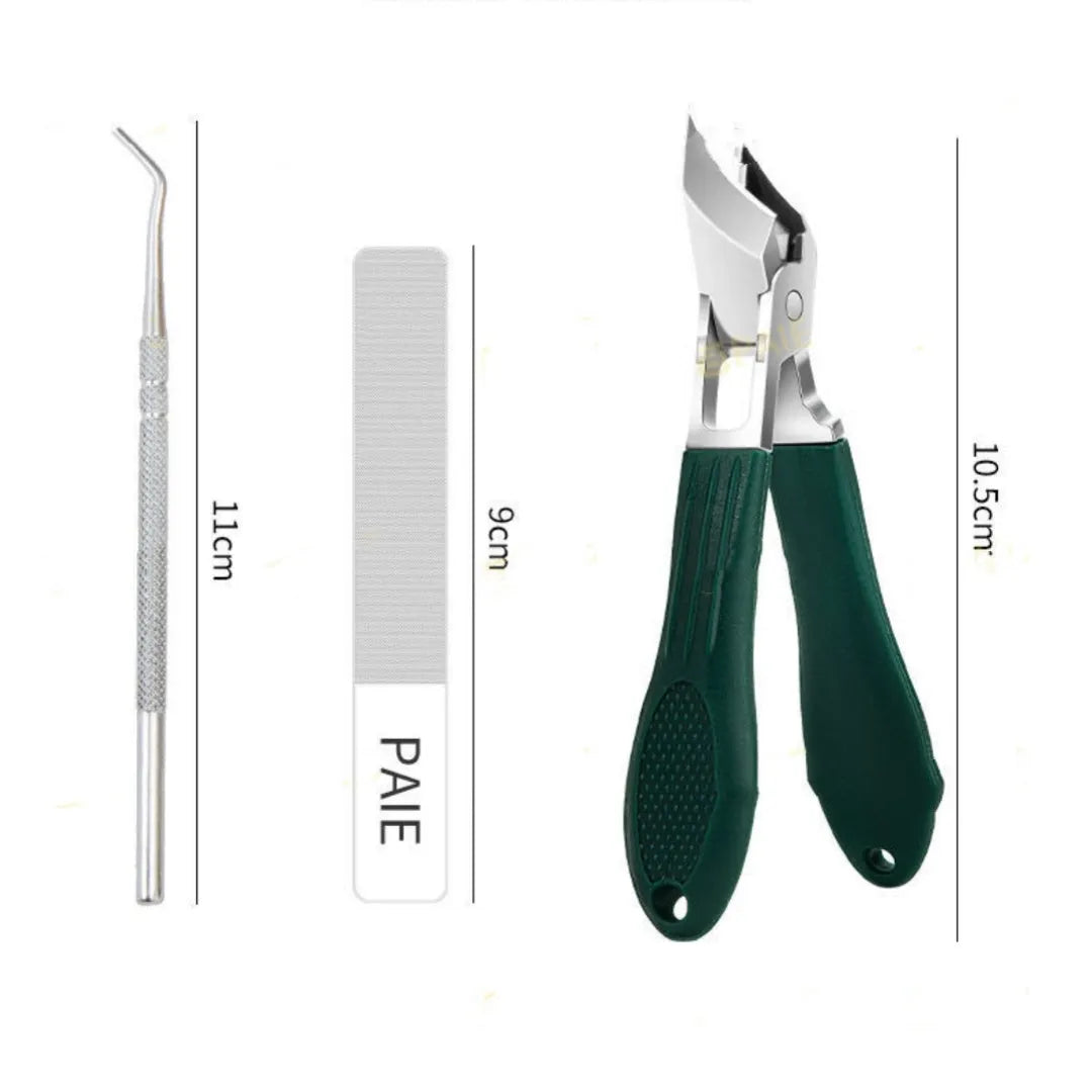 Anti-splash portable household fingernail maintenance kit showing multiple nail tools in brown, white and green colours