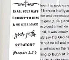 Stainless steel bookmark with etched Bible verse in a steel colour finish