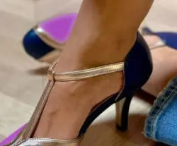 Women's round toe high heels with button-fastening ankle strap in three colour options
