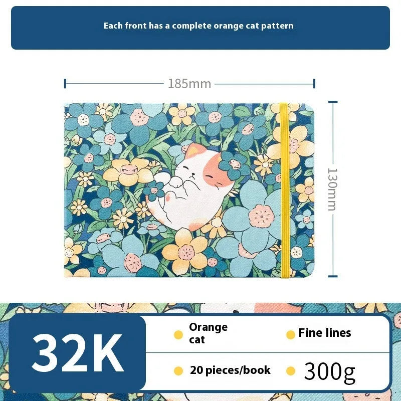 Feiluniao handmade fabric watercolour sketchbook with decorative cover, shown at 185mm length.