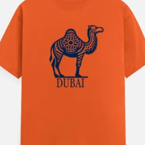 Orange cotton unisex T-shirt with short sleeves and round neck, shown on hanger