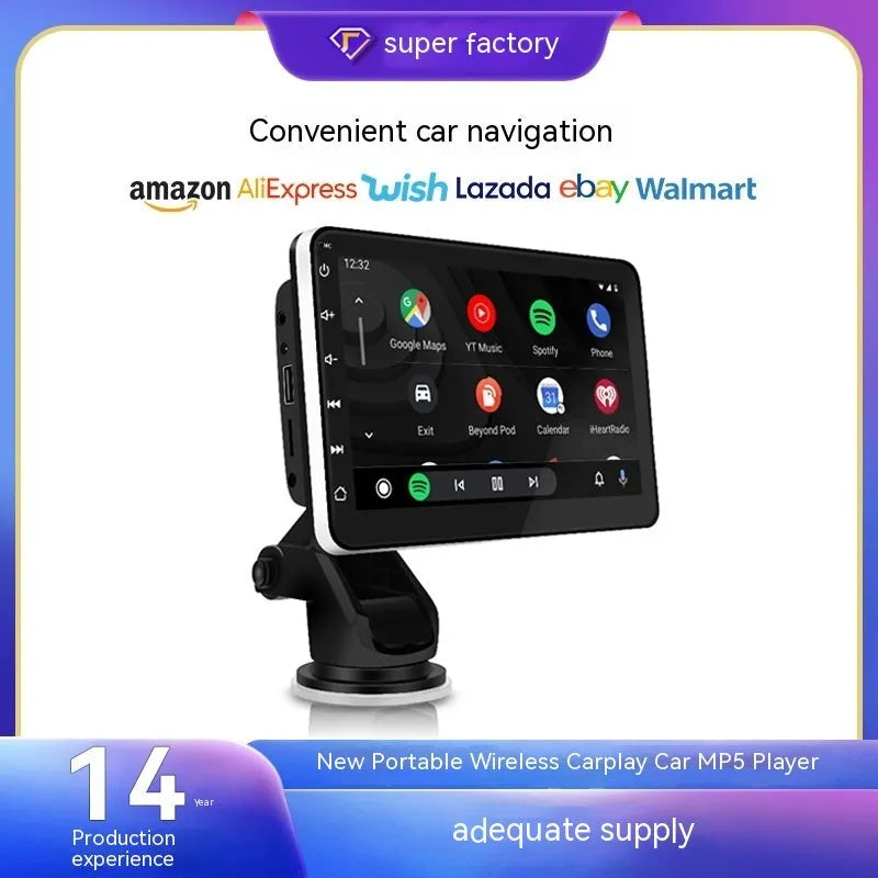 7 inch car GPS navigation unit with reversing camera and wireless Carplay on dashboard mount