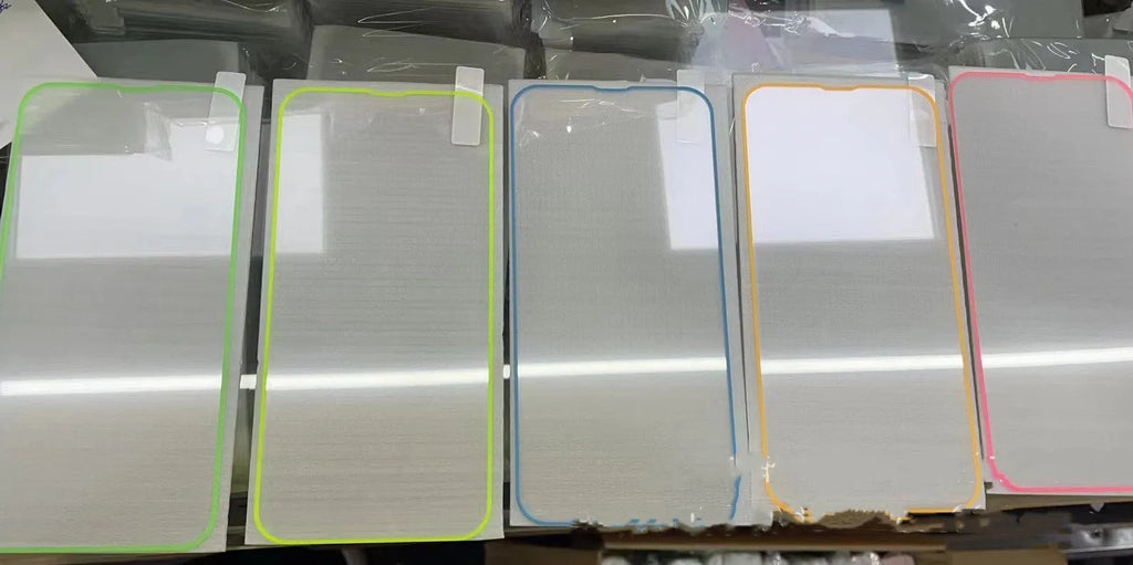 Fluorescent tempered glass screen film for iPhone showing luminous green glow effect