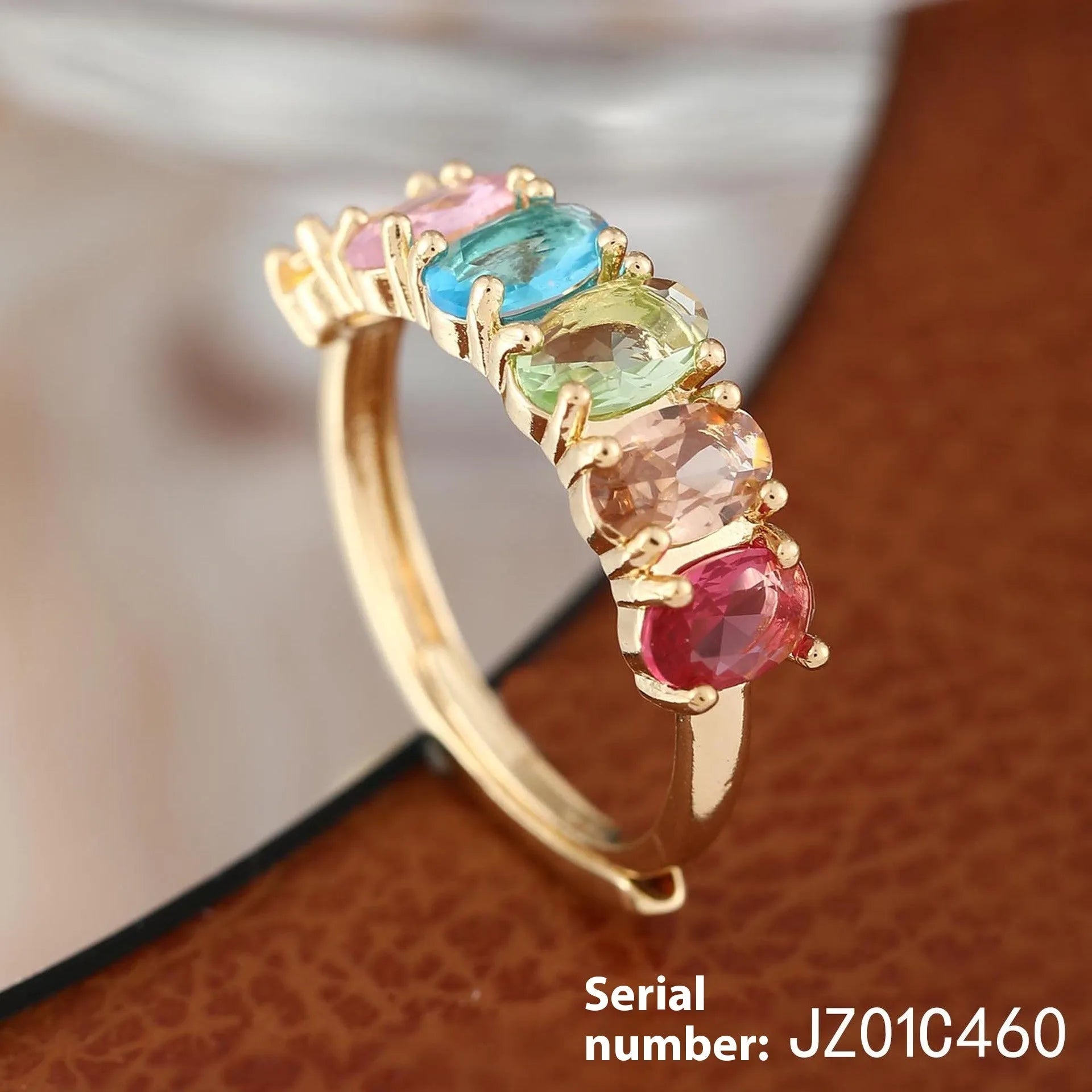 Gold electroplated adjustable women's ring with retro zircon stone on copper base