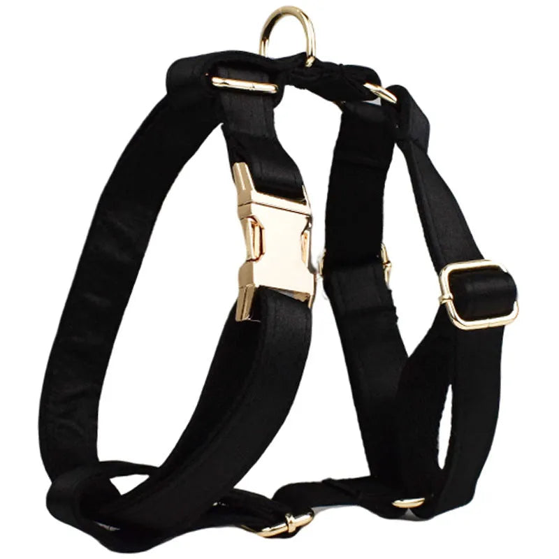 Dog collar and leash set with chest harness, coordinating vest and bow accessory in cloth material