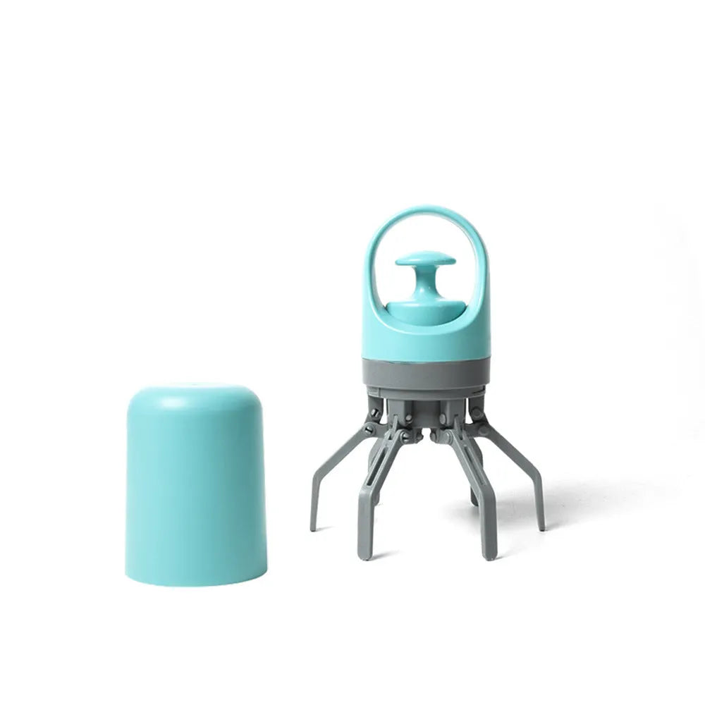Blue and orange pet pooper scooper with claw mechanism and bag dispenser