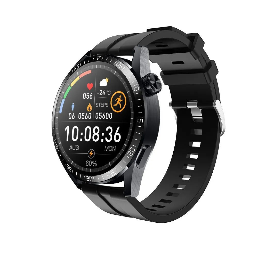 GS3 Max smartwatch with black silicone strap on a wrist, showing its 1.35-inch IPS touchscreen display.