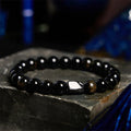 Natural obsidian single ring bracelet with 8mm constellation beads in gold, blue, or green stone variants