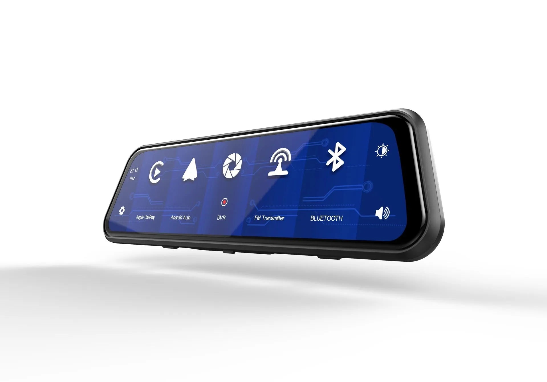 Dual-lens car driving recorder with 9.66 inch touch screen mounted on vehicle rearview mirror