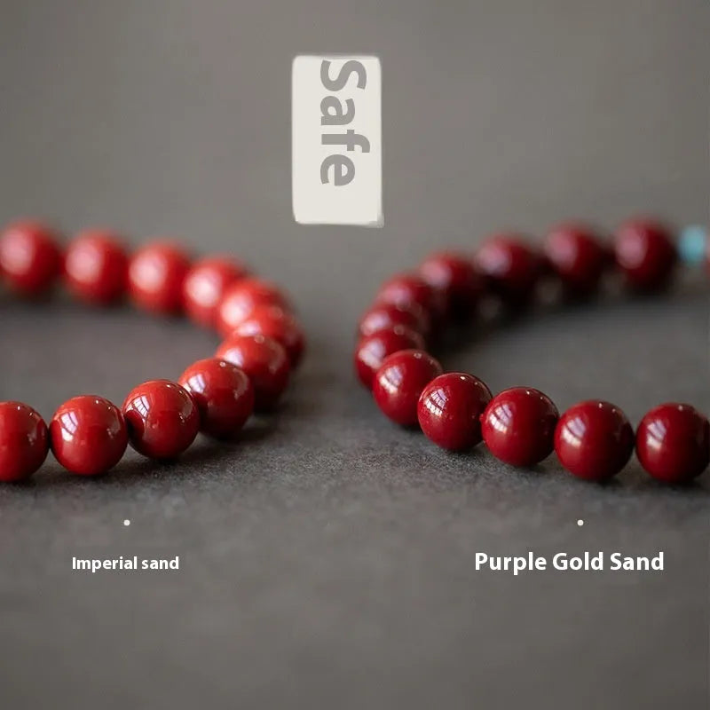 Cinnabar Hetian Jade geometric bead bracelet in purple gold sand colour showing 6mm, 8mm, and 10mm size options
