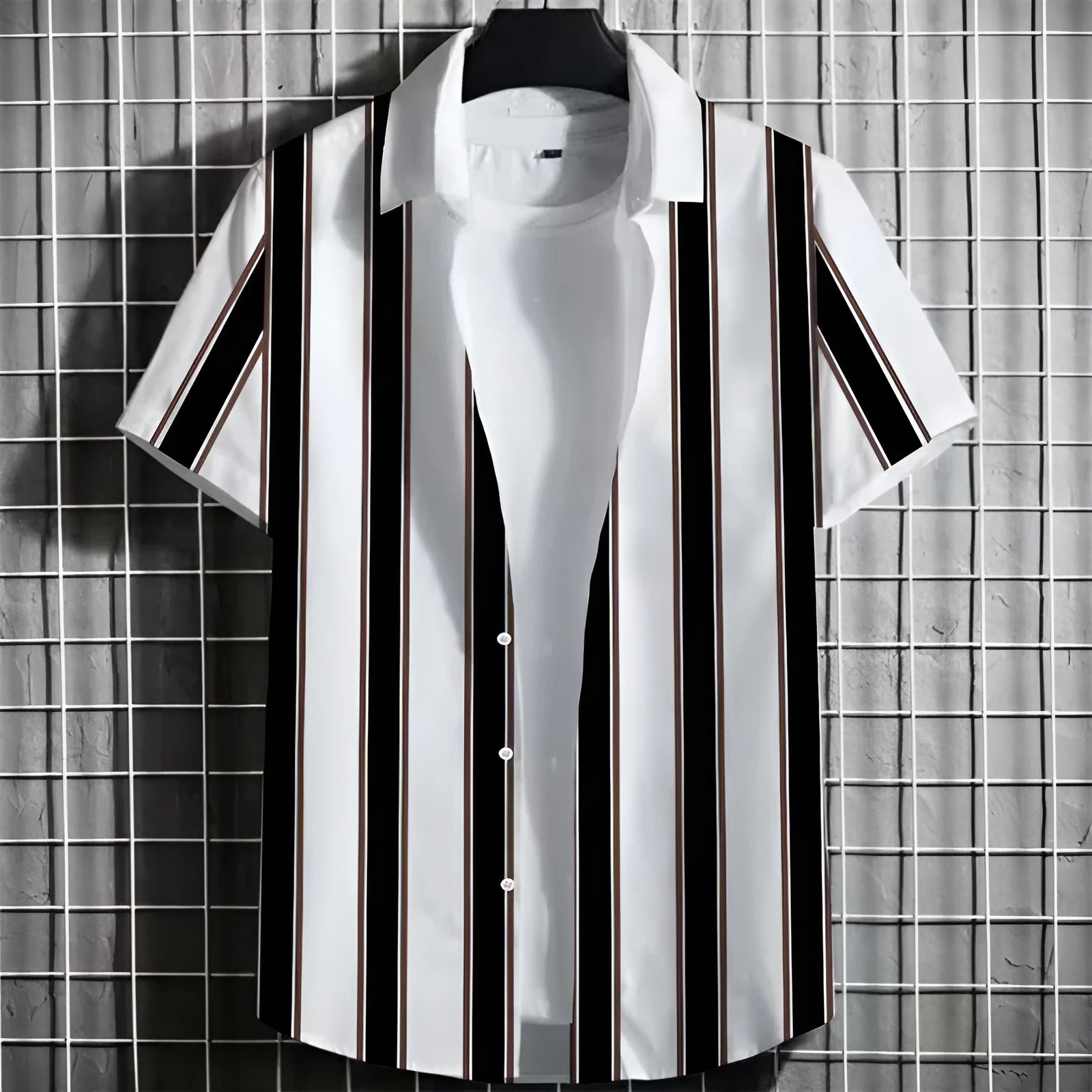 Men's striped short sleeve linen T-shirt with 3D printed texture, shown in multiple colour options.