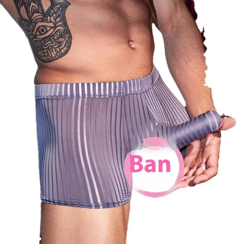 Men's stripes underwear boxer briefs in black colour showing vertical pattern on nylon fabric