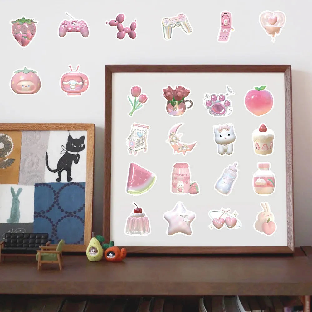 3D decorative stickers with pink girl heart patterns in light colours, showing Type A and Type B designs