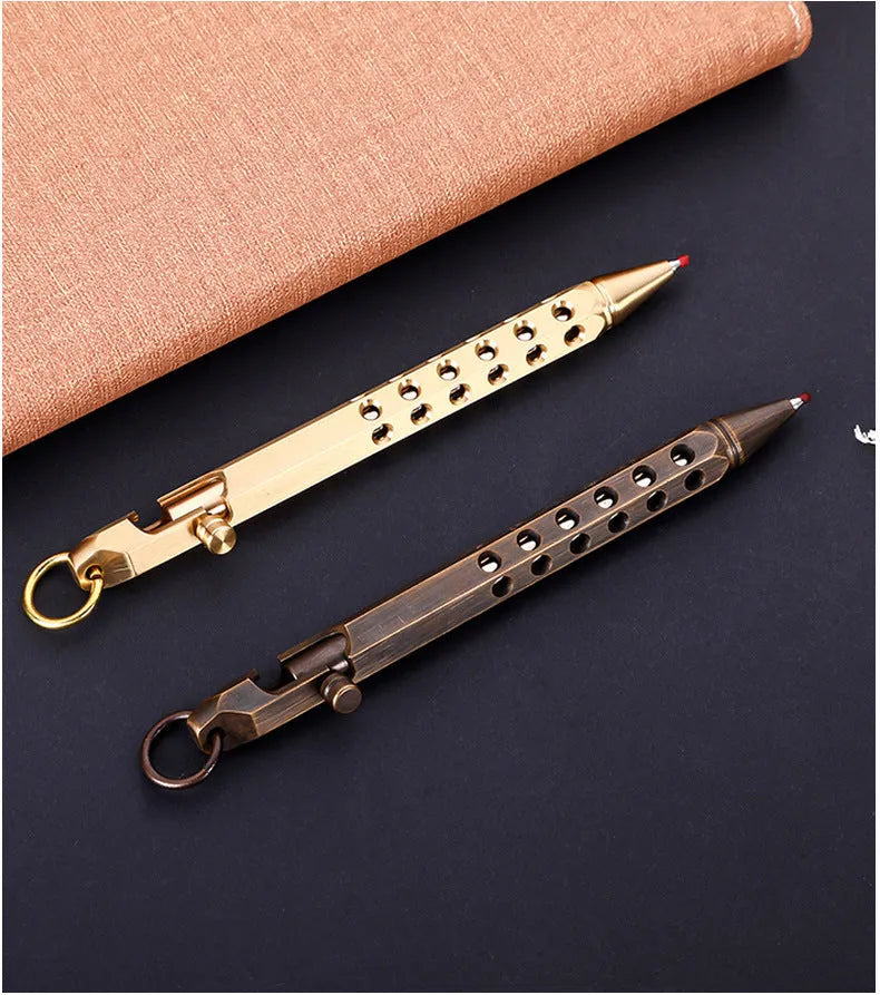 Brass hexagonal bolt pen with six-angle barrel showing brass natural colour finish