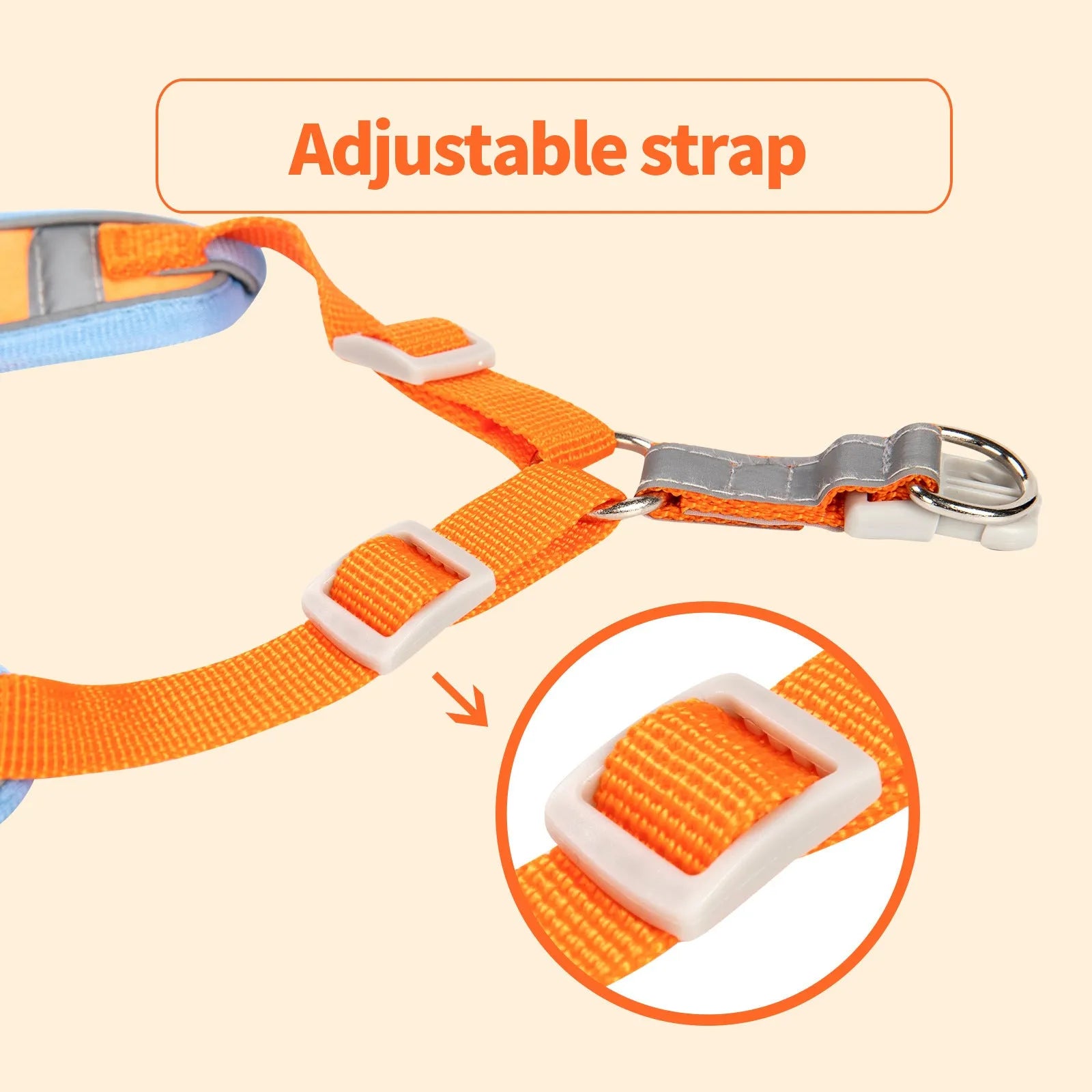 Adjustable dog harness and haulage rope set in purple, blue, orange, red, brown, or green with chest strap.