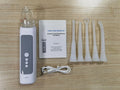 Milky white tonsil stone removal tool with curved extraction tip for oral hygiene and dental stone management