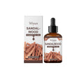 30ml glass bottle of sandalwood essential oil roll-on fragrance with a silver roll-ball applicator.